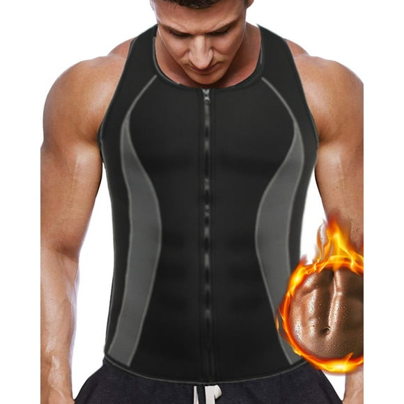 HOPLYNN Men Waist Trainer Vest for Weightloss L Hot Neoprene Corset Compression Sweat Vest Body Shaper Zipper Slimming Sauna Tank Top Workout Shirt 